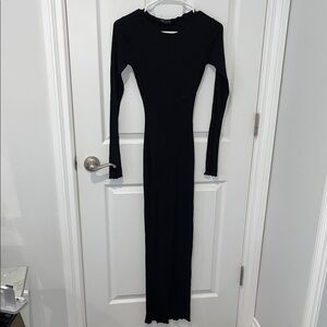 Naked Wardrobe Elegant Black Long Sleeve Ribbed Dress XS